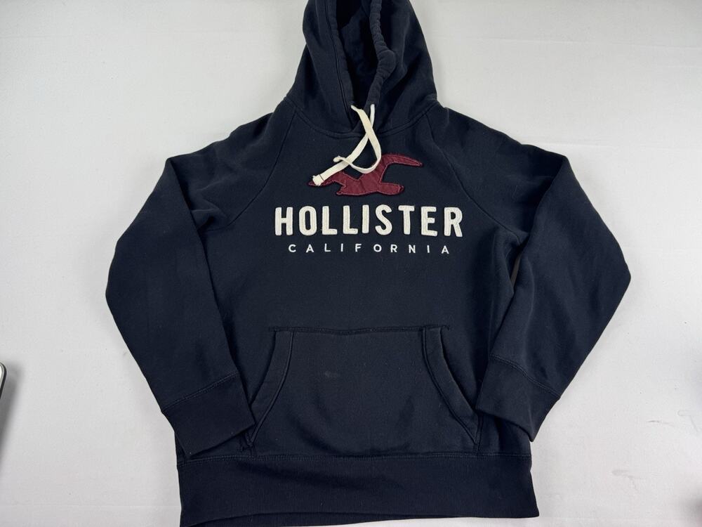 Hollister California Men’s Small Navy Logo Pullover Hoodie Embroidered